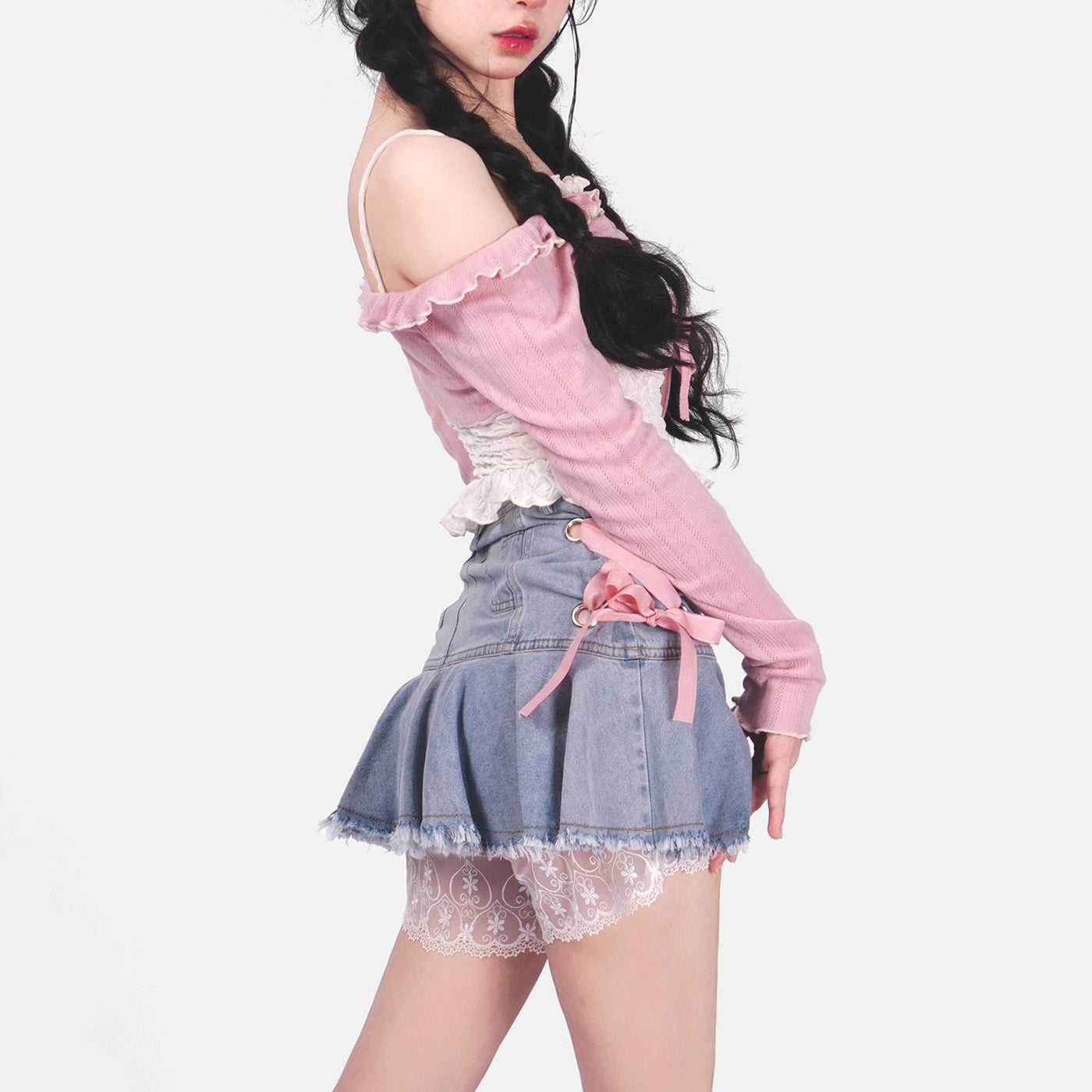Folded Waistband Washed Long Denim Skirt | Long denim skirt, Korean  fashion, Denim skirt